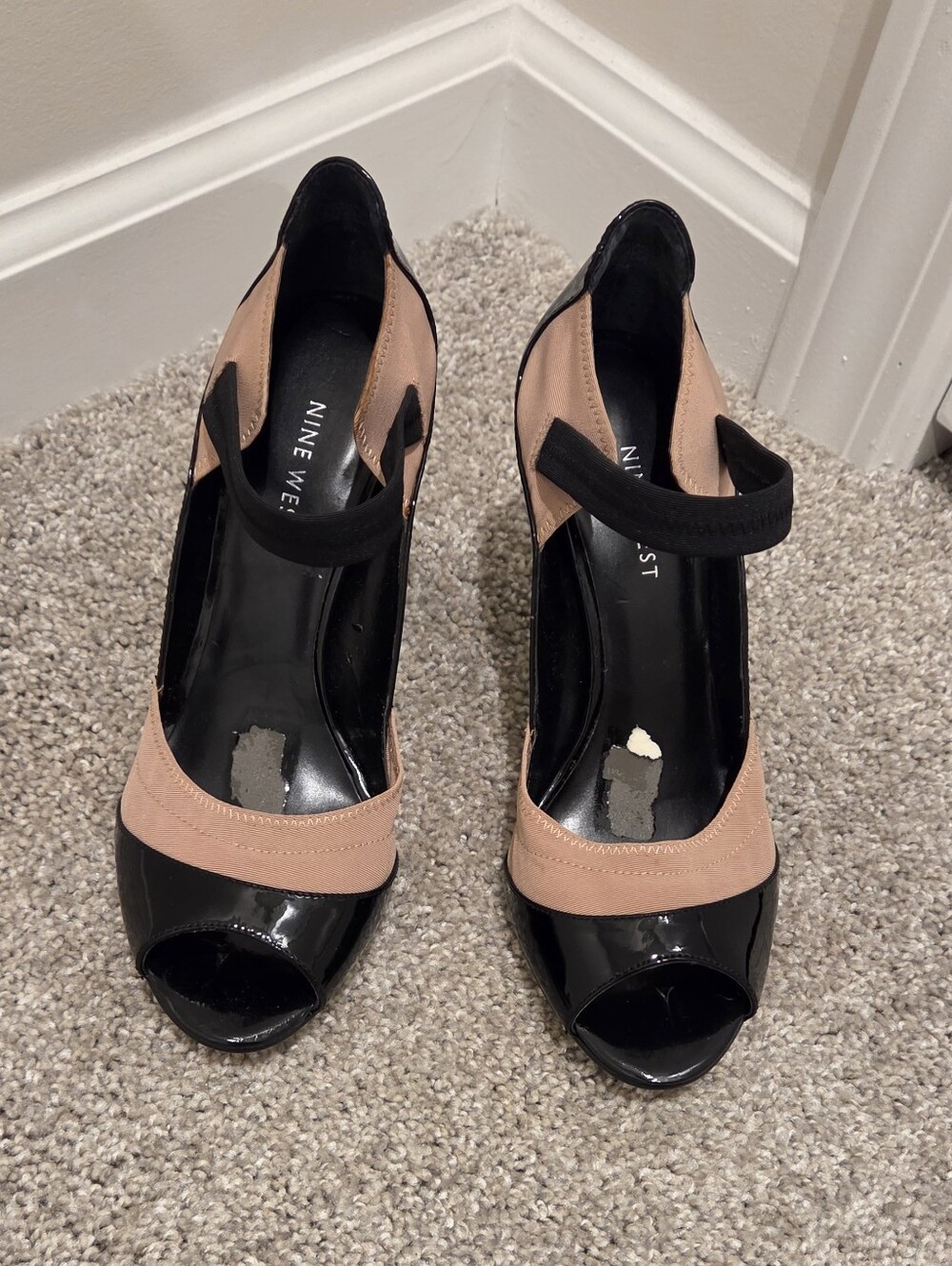 Nine West Women’s Two-Tone Black and Nude Peep-Toe Heels